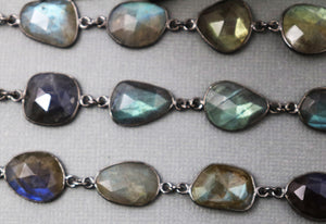 Labradorite Oval Flat Rose Cut Faceted Bezel Chain, (BC-LAB-50)