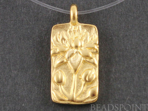 24K Gold Vermeil Over Sterling Silver Lotus in Rectangle Charm-- VM/CH4/CR37 - Beadspoint