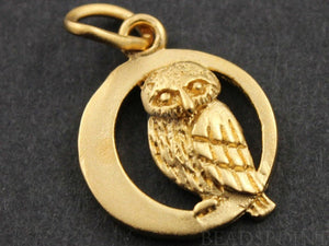 24K Gold Vermeil Over Sterling Silver Owl on a Moon Charm -- VM/CH5/CR15 - Beadspoint