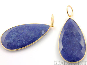 2 Inches Long, Dyed Sapphire Faceted Bezel Pear 1 Piece, (BZC7331) - Beadspoint
