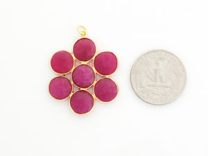 Gold Plated Faceted Fancy Flower pendant, 33 mm, Multiple Gemstones (FLR-1101)