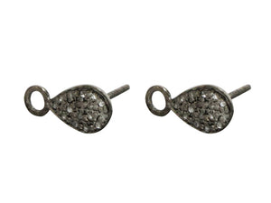 Pave Diamond Loop Stud Earring Pair with Attached Ring, (DER-1097)