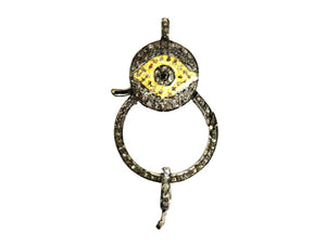 Pave Diamond Two Tone Evil Eye Lobster Clasp, (DC-131)
