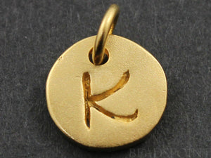 24K Gold Vermeil Over Sterling Initial "K" on a Disc Charm -- VM/2034/K - Beadspoint