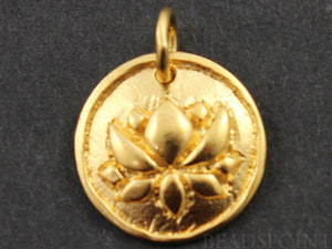 24K Gold Vermeil Over Sterling Silver Blooming Lotus Charm -- VM/CH4/CR55 - Beadspoint
