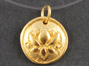 24K Gold Vermeil Over Sterling Silver Blooming Lotus Charm -- VM/CH4/CR55 - Beadspoint