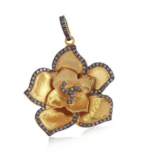 Pave Diamond Gold Lotus Pendant (DPL-2385) - Beadspoint