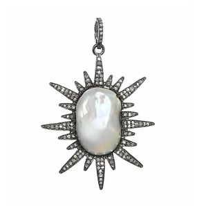 Pave Diamond Large Baroke Pearl Starburst Pendant, (DPL-2389) - Beadspoint