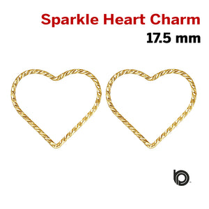 2 Pcs 14k Gold Filled Wire Sparkle Heart Charm, 17.5mm Heart Sparkle Jump Ring Closed, (GF/776) - Beadspoint