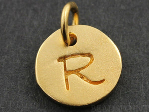 24K Gold Vermeil Over Sterling Initial "R" on a Disc Charm -- VM/2034/R - Beadspoint