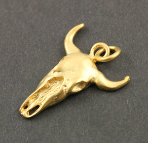 24K Gold Vermeil Over Sterling Silver Bull Skull Charm -- VM/CH7/CR61 - Beadspoint