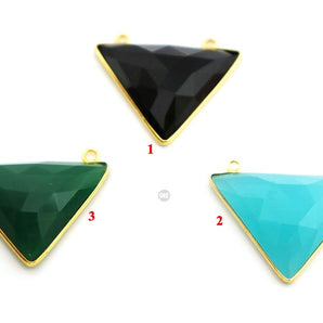 Gold Plated Faceted Triangle Bezel, 22x30 mm, Multiple Colors, (BZC-9017) - Beadspoint