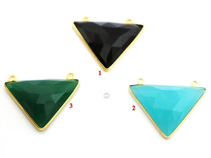 Gold Plated Faceted Triangle Bezel, 22x30 mm, Multiple Colors, (BZC-9017) - Beadspoint