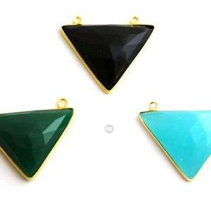 Gold Plated Faceted Triangle Bezel, 22x30 mm, Multiple Colors, (BZC-9017) - Beadspoint