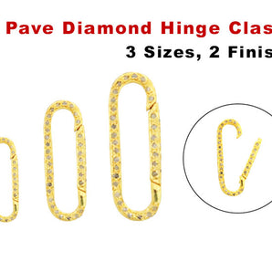 Pave Diamond Elongated Oval Snap Clasp, Oval Snap Lock, 3 Sizes, 2 Finish (DC-133)